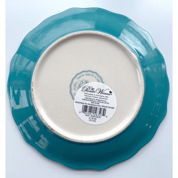 The Pioneer Woman Wishful Winter Tree 6.5" Ceramic Appetizer Plate Teal - Picture 3 of 3